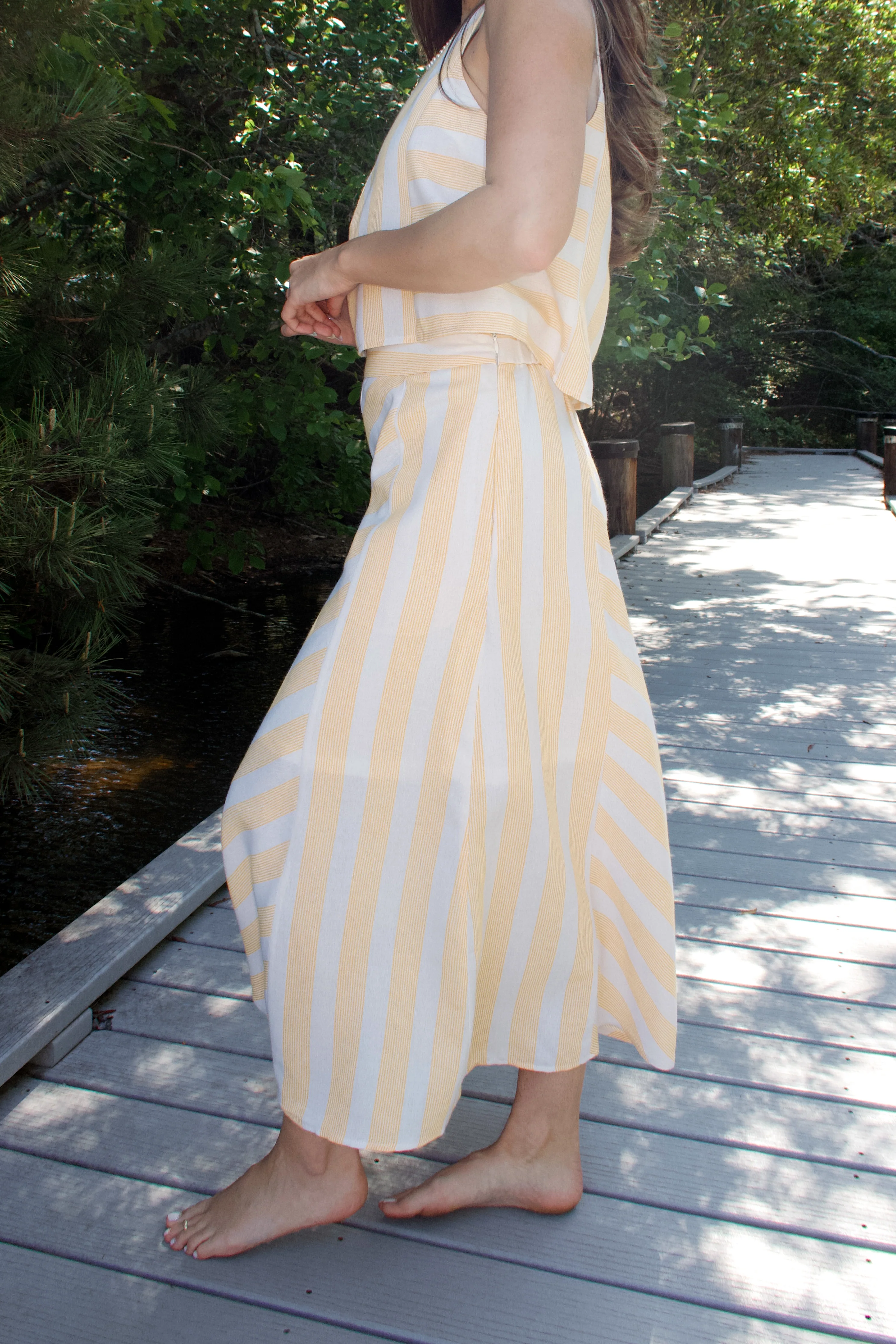 Maia Yellow & Cream Stripe Midi Skirt - Image 3