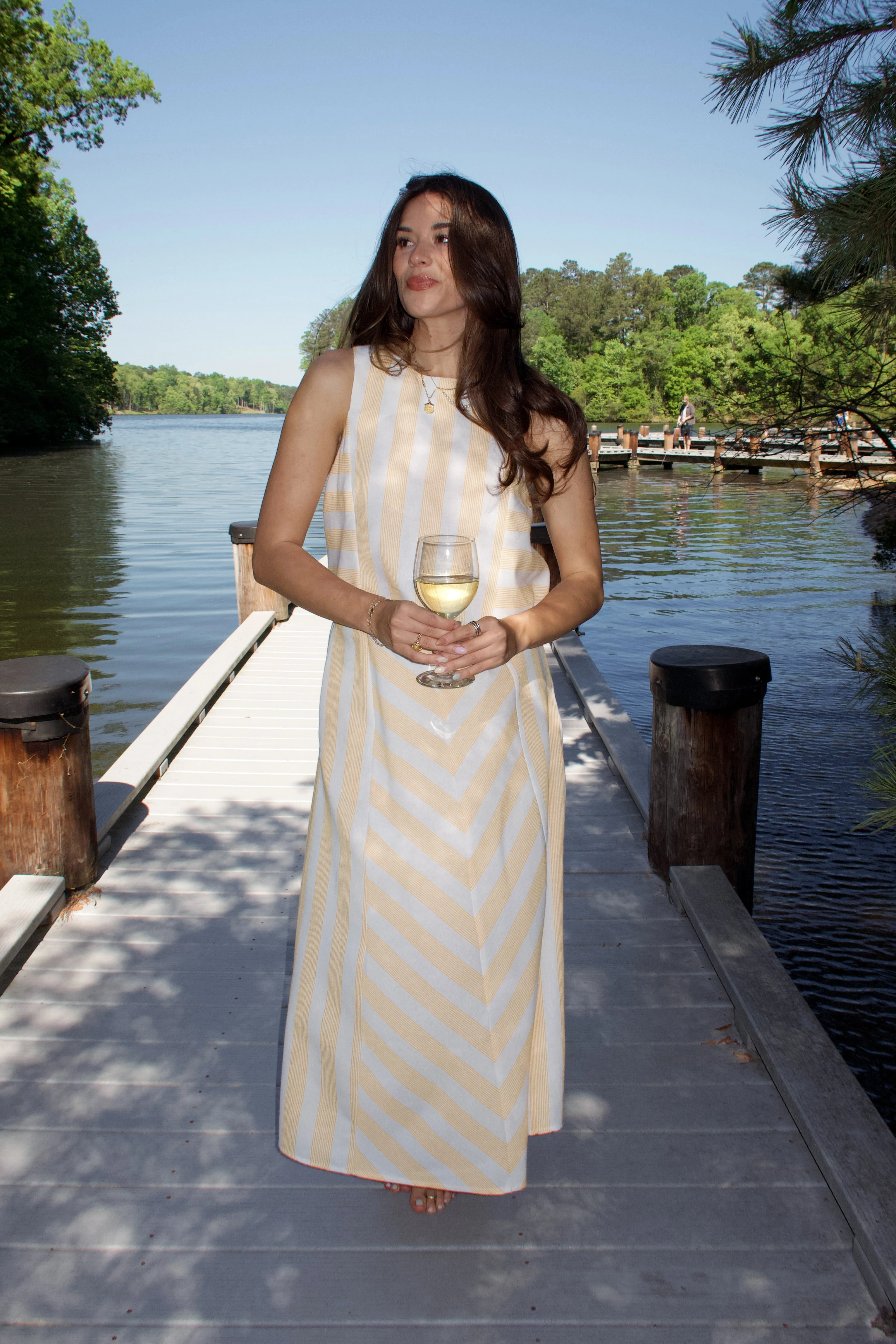 Maia Yellow & Cream Stripe Midi Skirt - Image 5