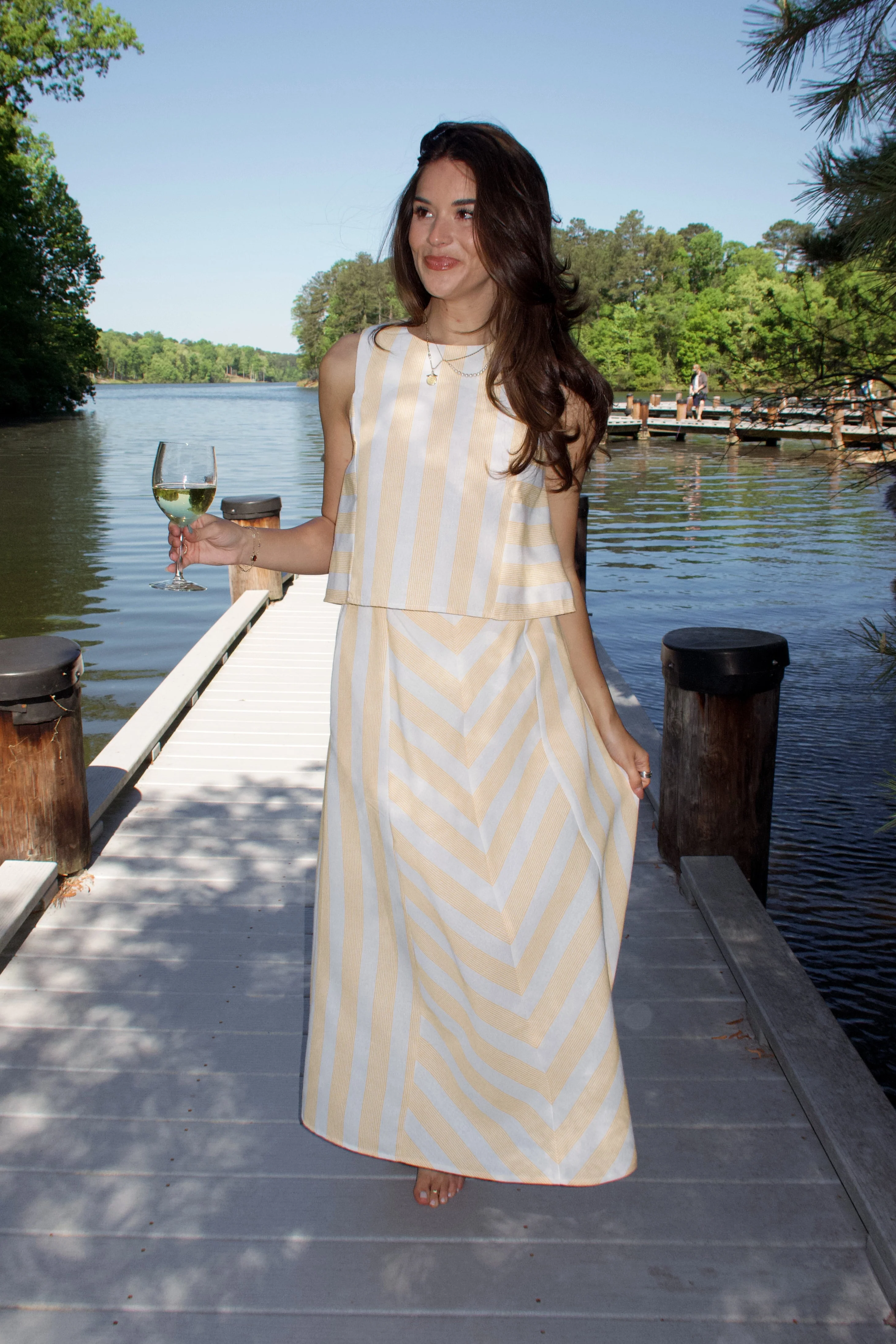 Maia Yellow & Cream Stripe Midi Skirt - Image 6