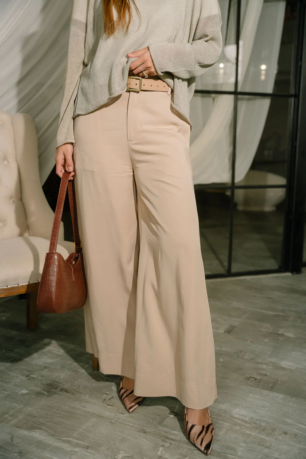 Maisie Beige Wide Leg Pants