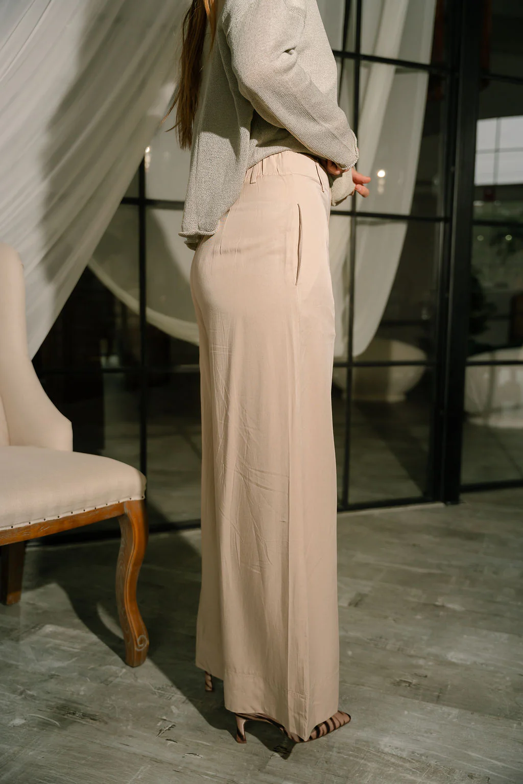 Maisie Beige Wide Leg Pants - Image 5