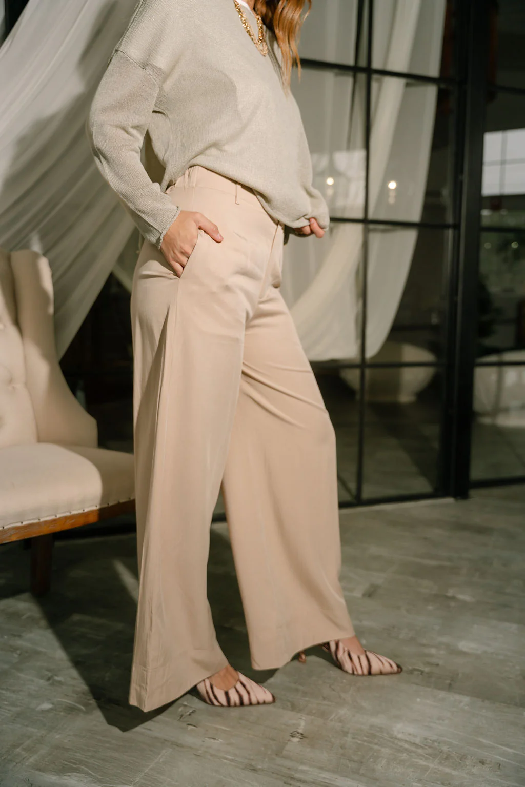 Maisie Beige Wide Leg Pants - Image 6
