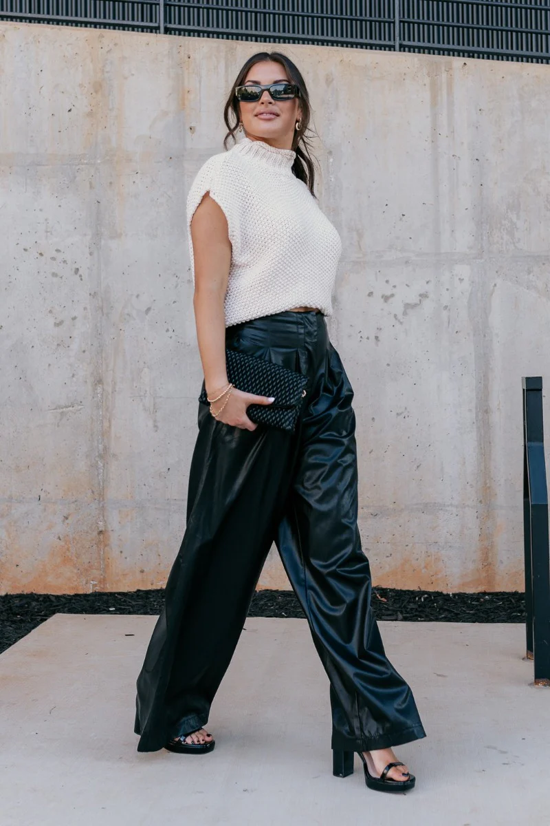 Malia Black Faux-Leather Wide Leg Pants