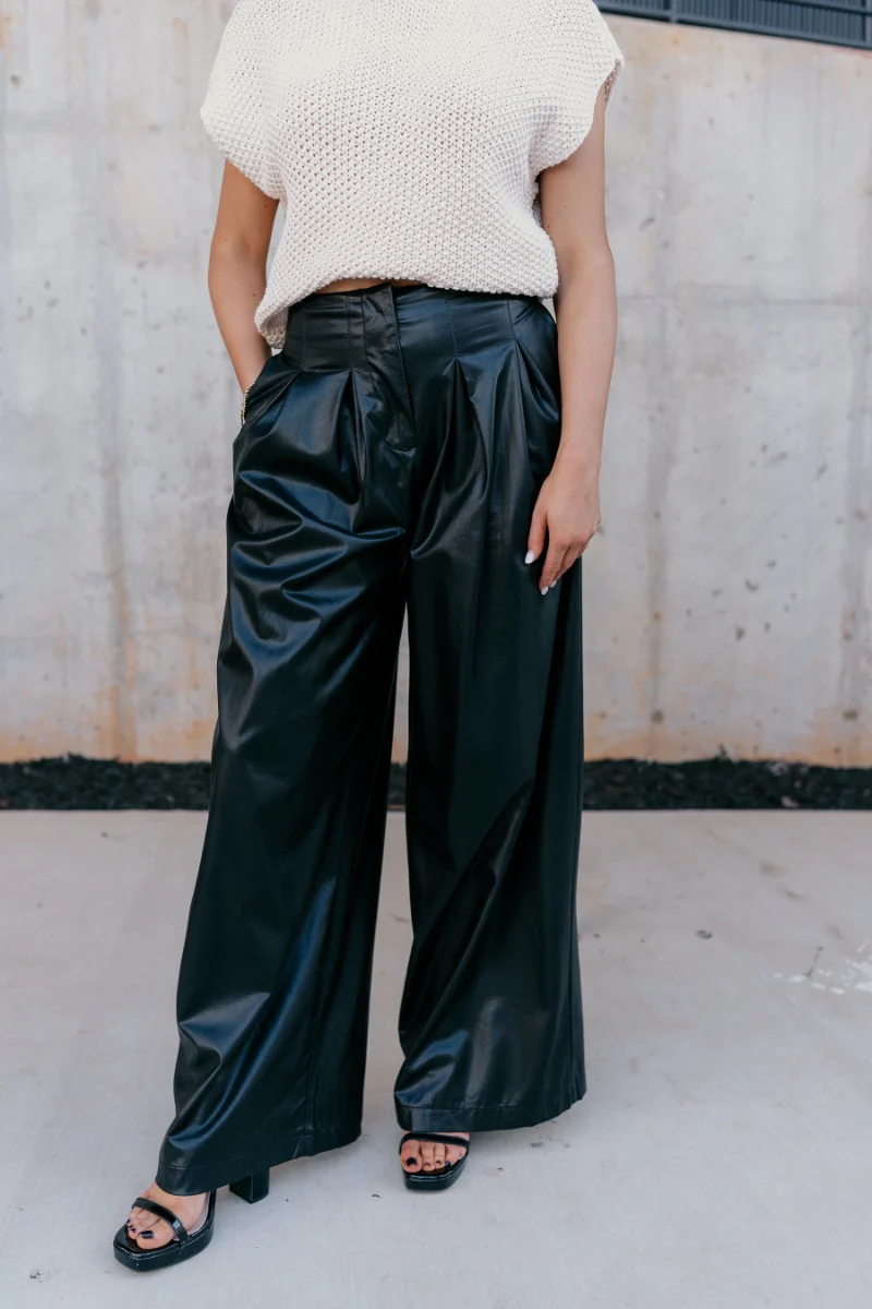 Malia Black Faux-Leather Wide Leg Pants - Image 2