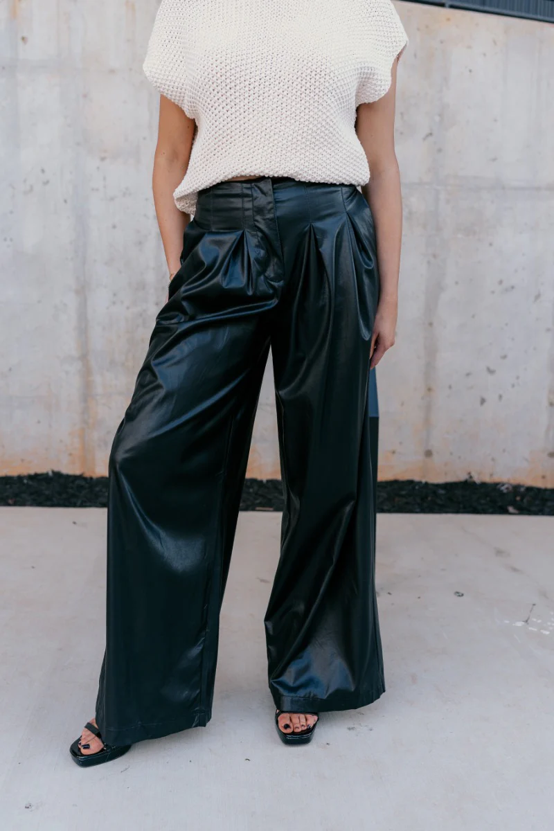 Malia Black Faux-Leather Wide Leg Pants - Image 3