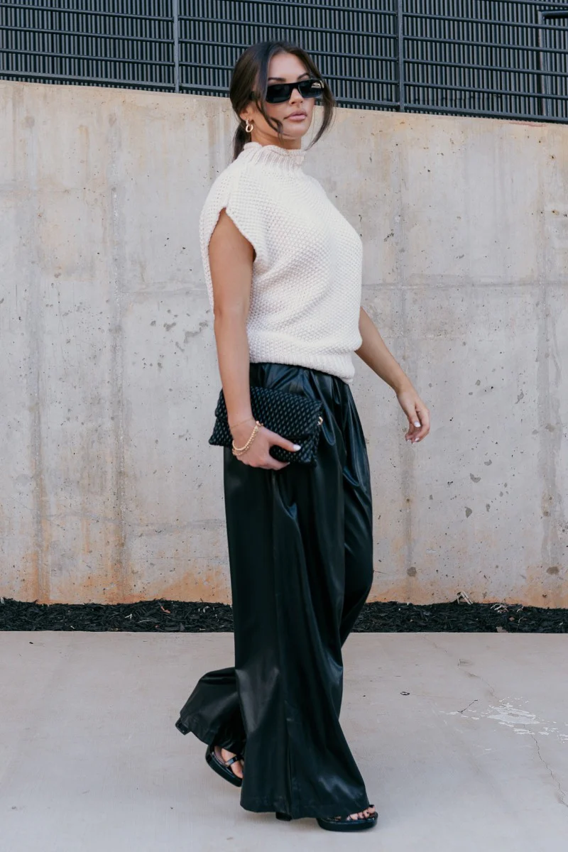 Malia Black Faux-Leather Wide Leg Pants - Image 4
