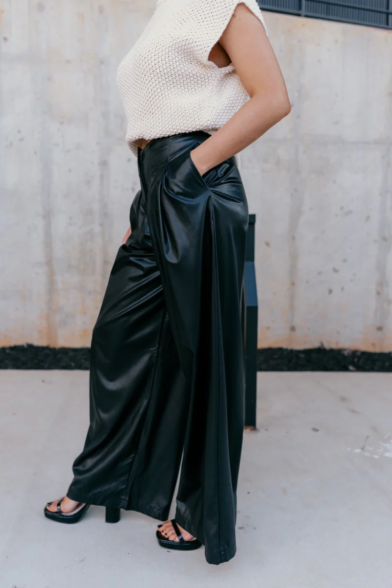 Malia Black Faux-Leather Wide Leg Pants - Image 5