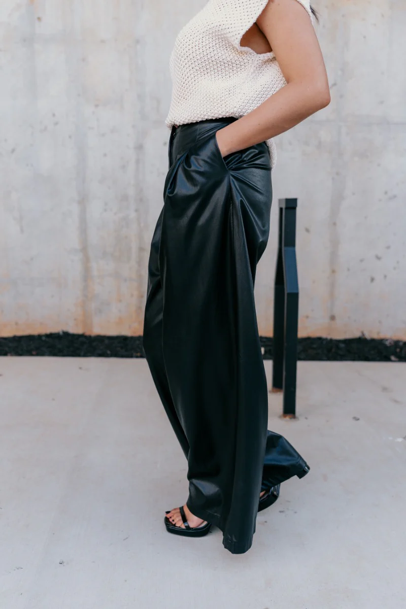 Malia Black Faux-Leather Wide Leg Pants - Image 6