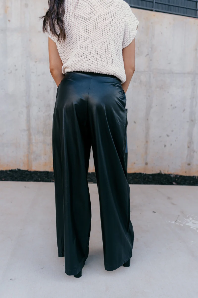 Malia Black Faux-Leather Wide Leg Pants - Image 7