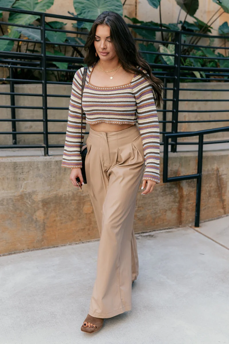 Malia Tan Faux-Leather Wide Leg Pants