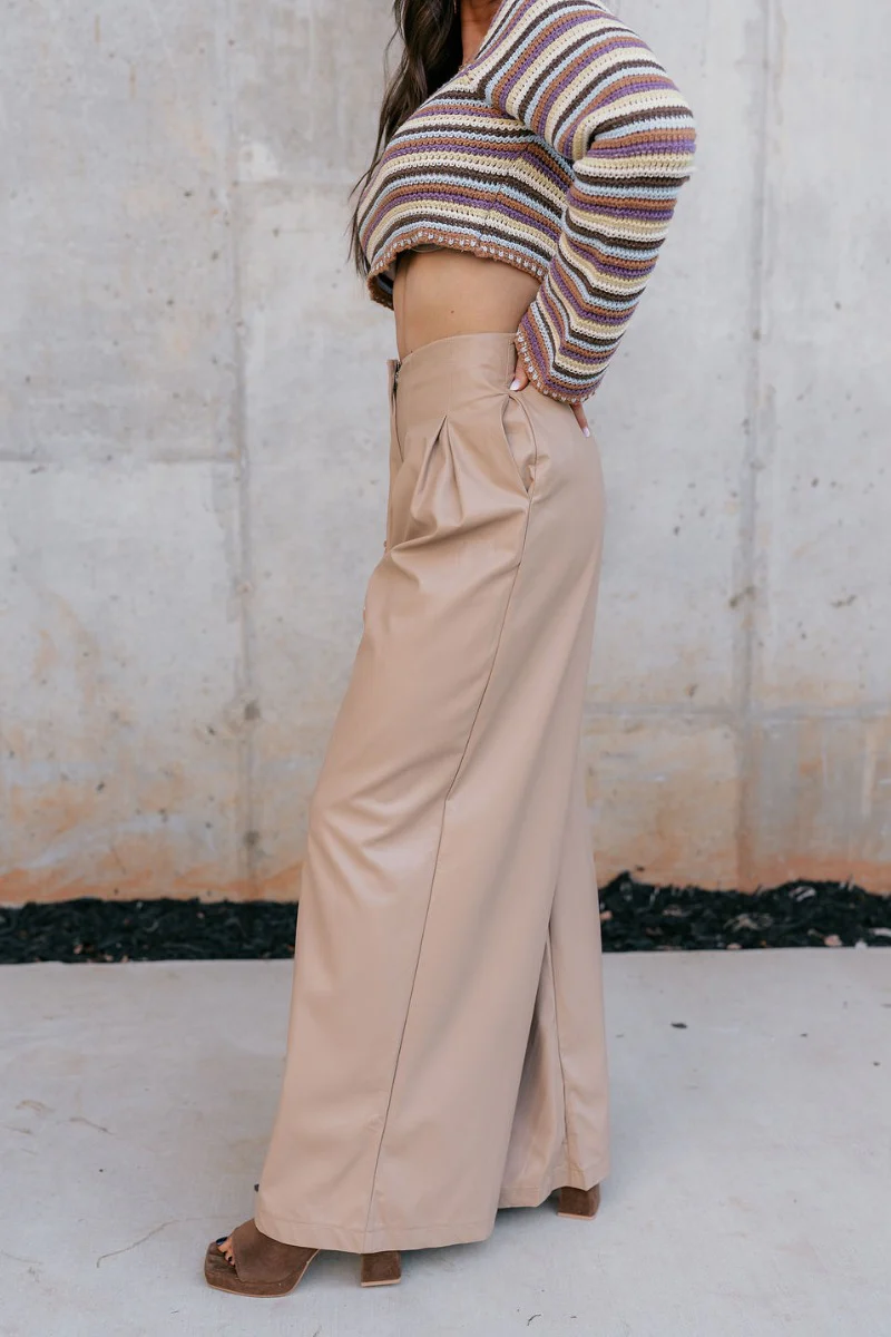 Malia Tan Faux-Leather Wide Leg Pants - Image 5