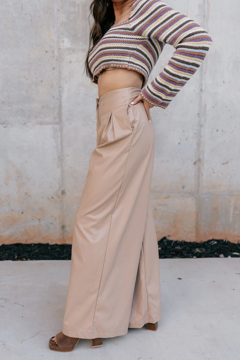 Malia Tan Faux-Leather Wide Leg Pants - Image 6