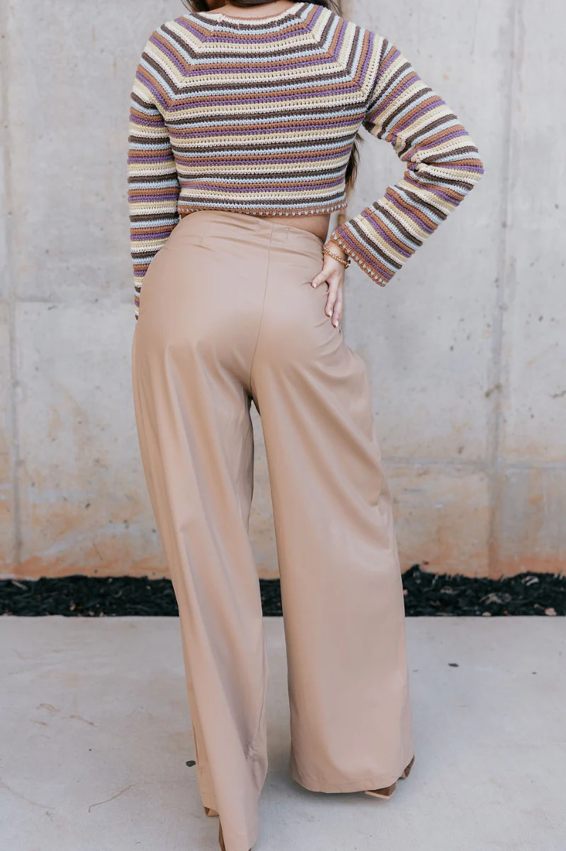 Malia Tan Faux-Leather Wide Leg Pants - Image 7