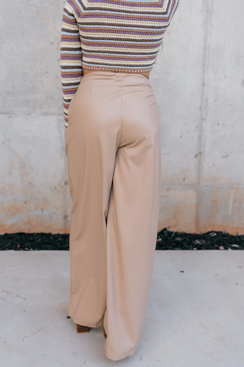 Malia Tan Faux-Leather Wide Leg Pants - Image 8