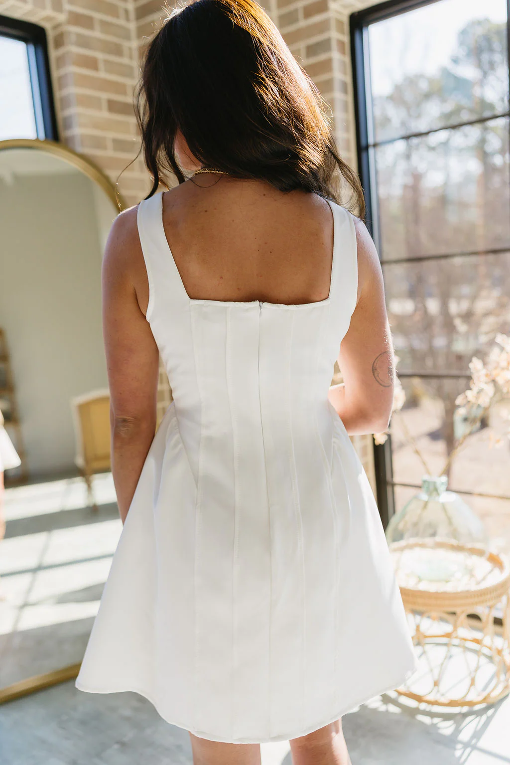 Malia White Flare Skirt Mini Dress - Image 5