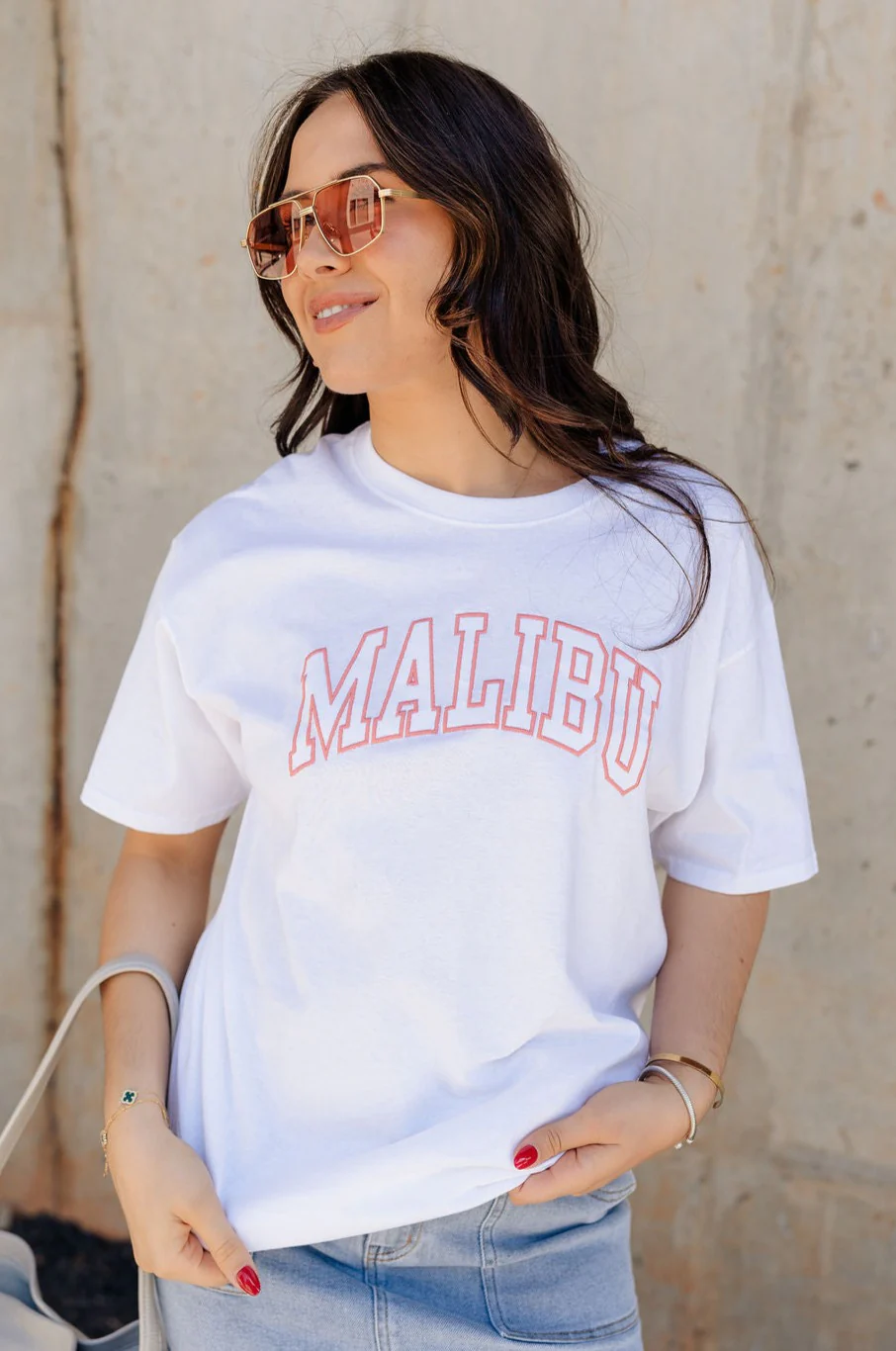Malibu White & Blush Short Sleeve Graphic Top