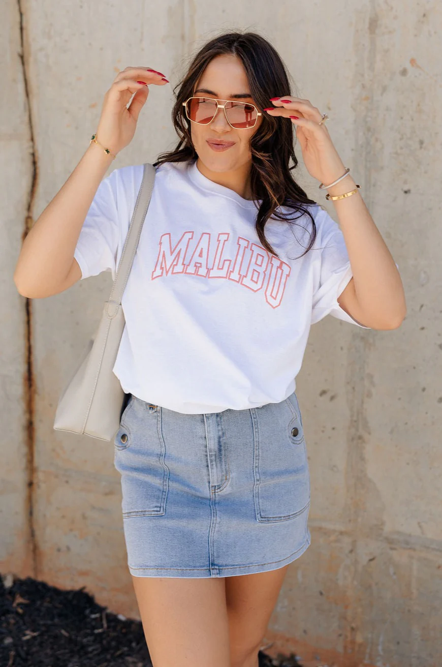 Malibu White & Blush Short Sleeve Graphic Top - Image 2
