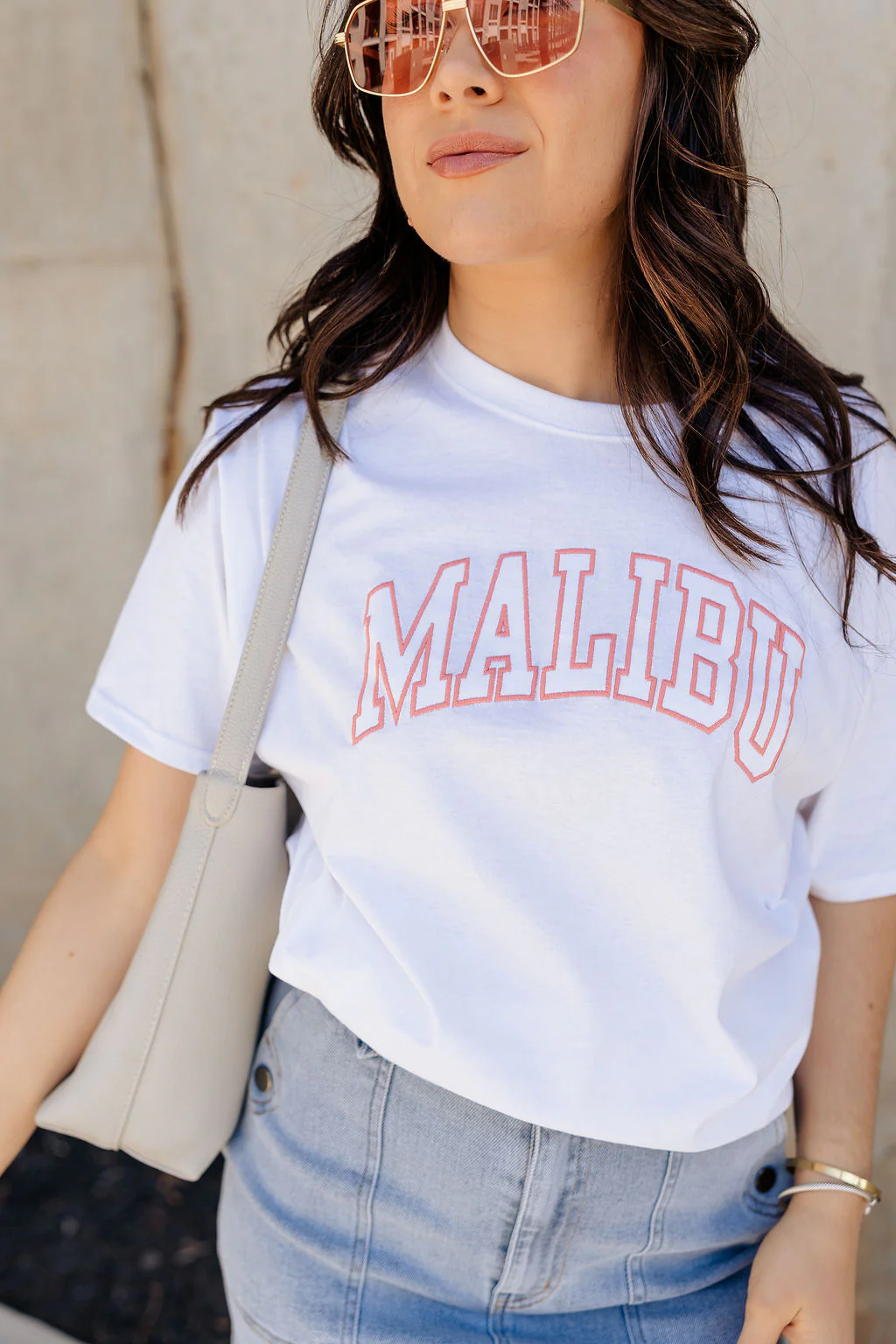 Malibu White & Blush Short Sleeve Graphic Top - Image 3
