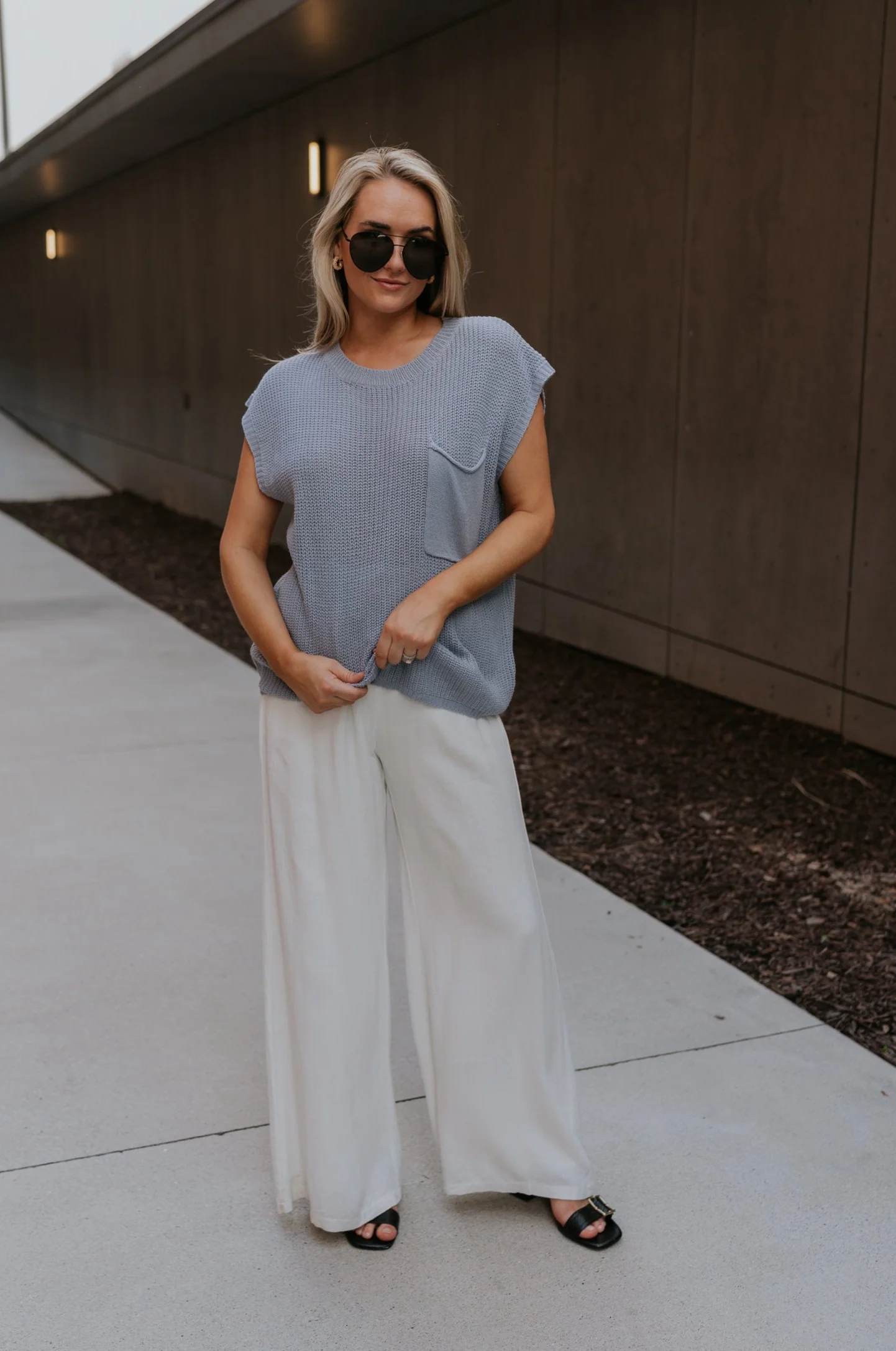 Mallorie Dusty Blue Short Sleeve Top - Image 2
