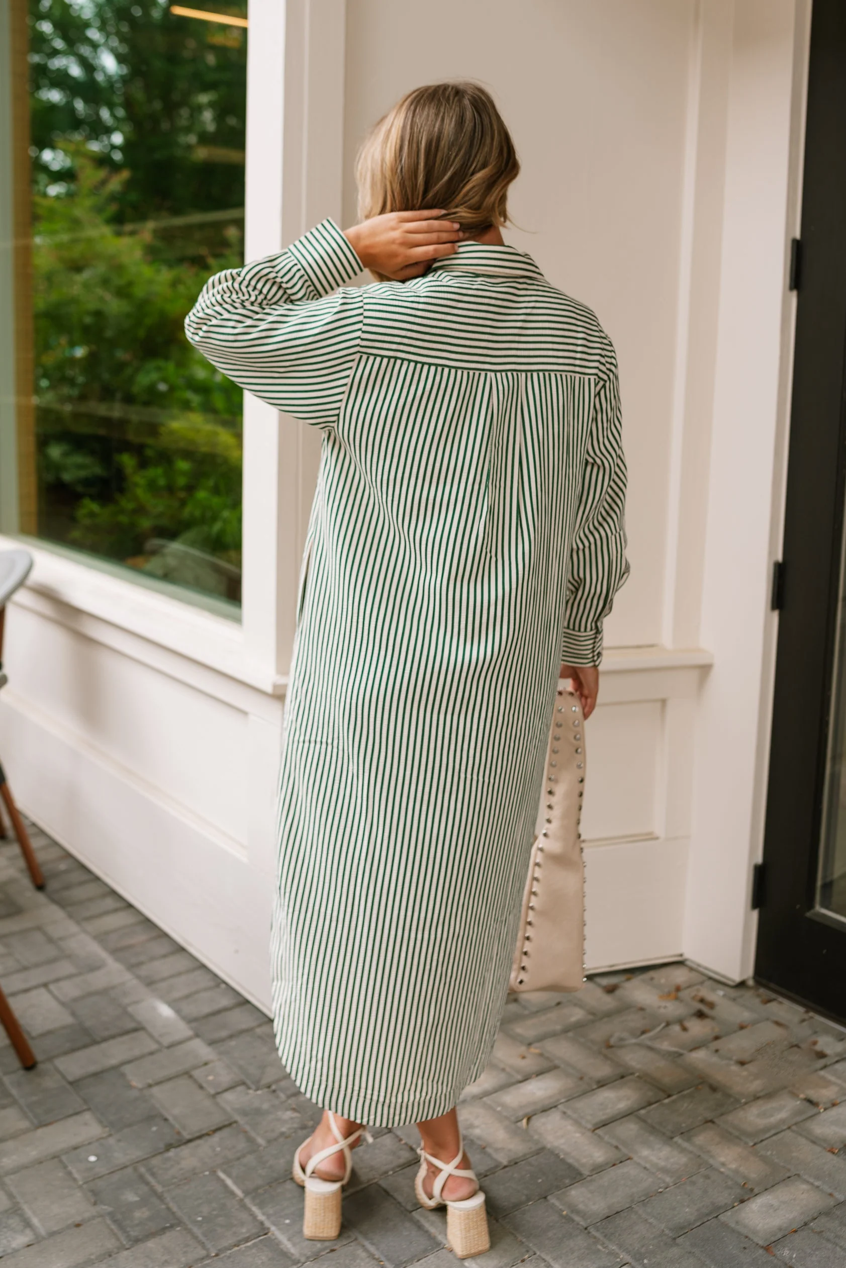 Mallory Green & Cream Striped Midi Dress - Image 8