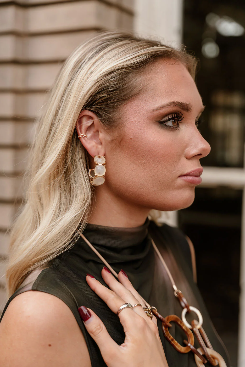 Mallory Ivory Stone & Gold Hoop Earring