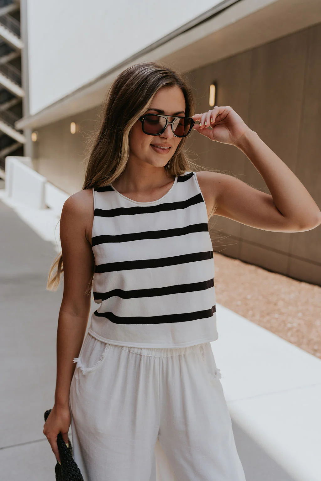Mallory Off White & Black Stripe Tank