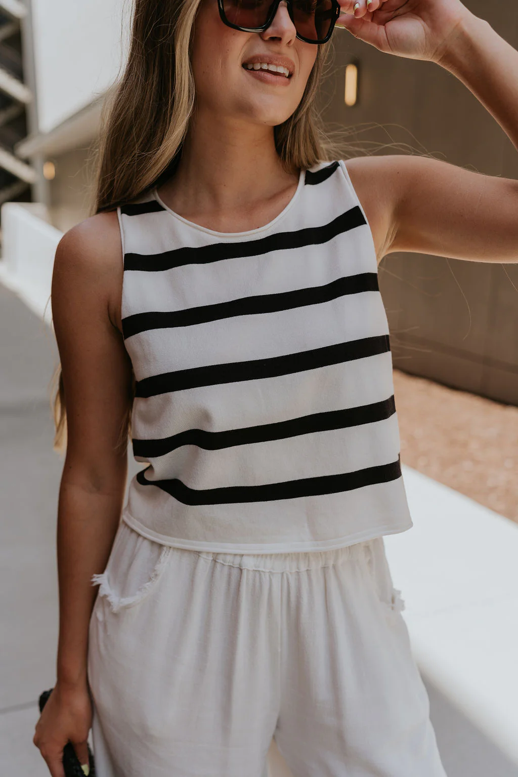 Mallory Off White & Black Stripe Tank - Image 2