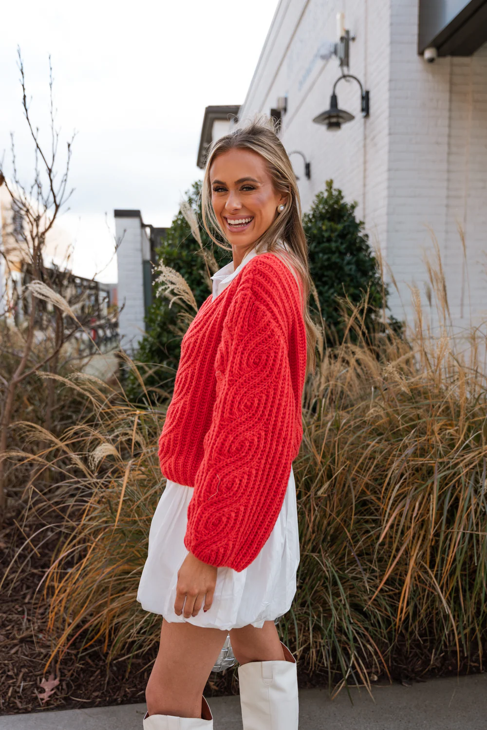 Mallory Red Cable Knit V-Neck Sweater - Image 3