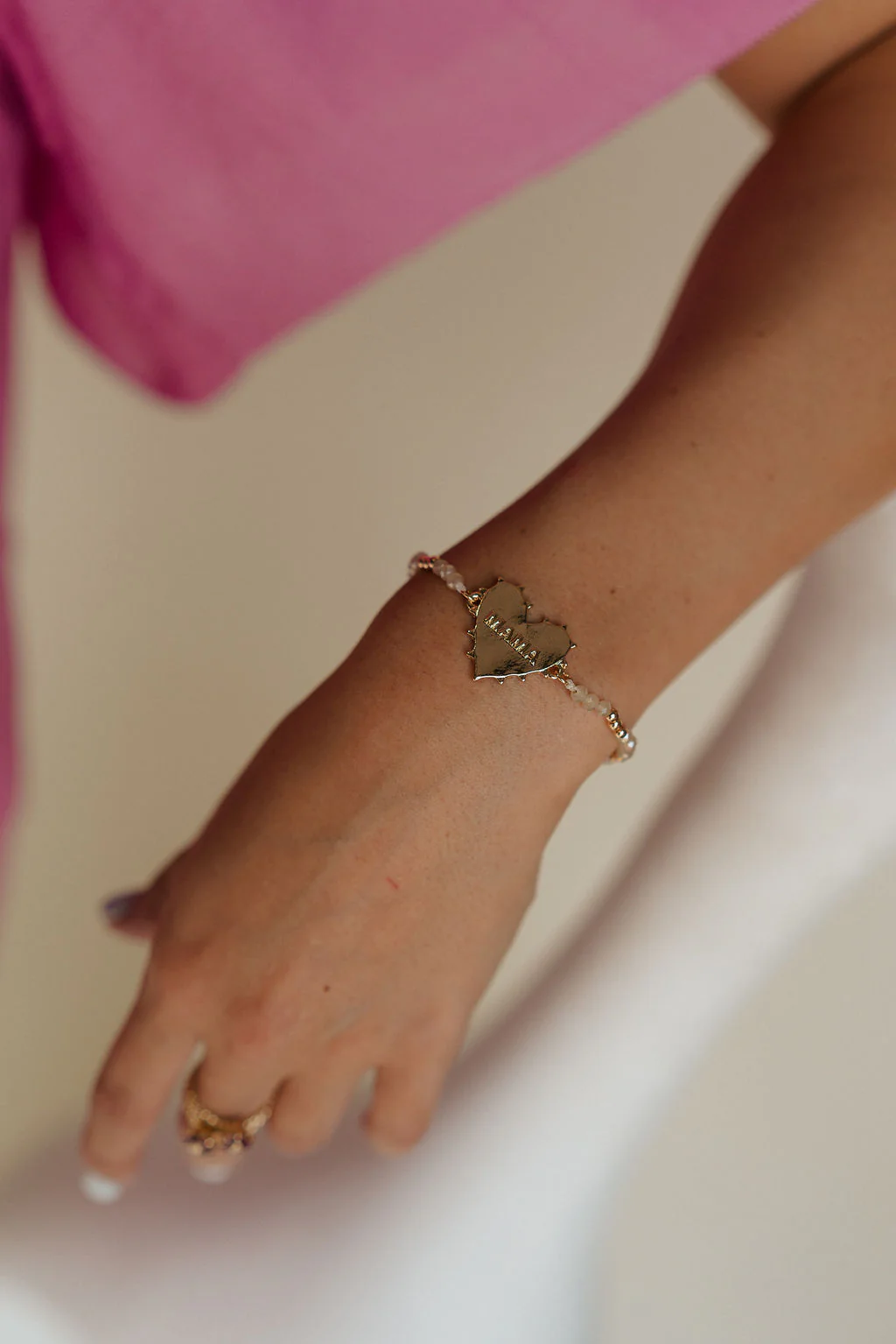 MAMA Ivory & Gold Beaded Adjustable Bracelet