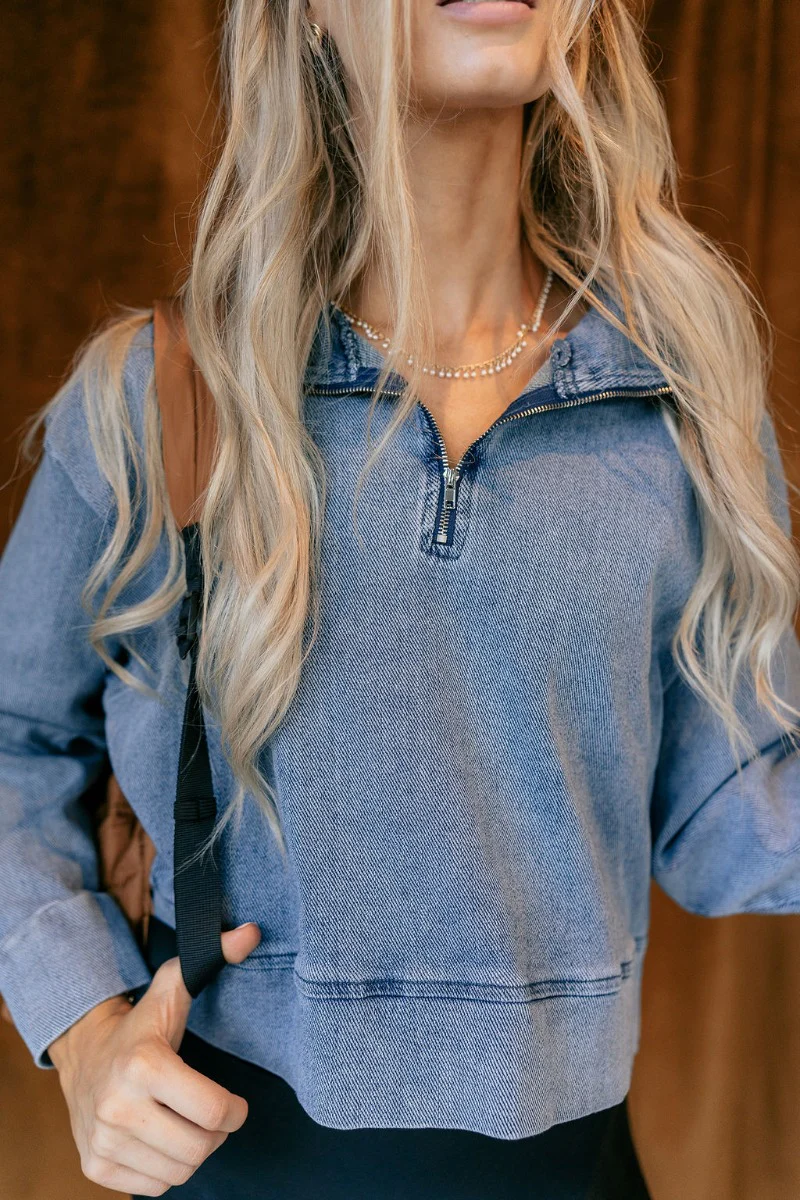 Mandy Denim Quarter Zip Pullover - Image 2