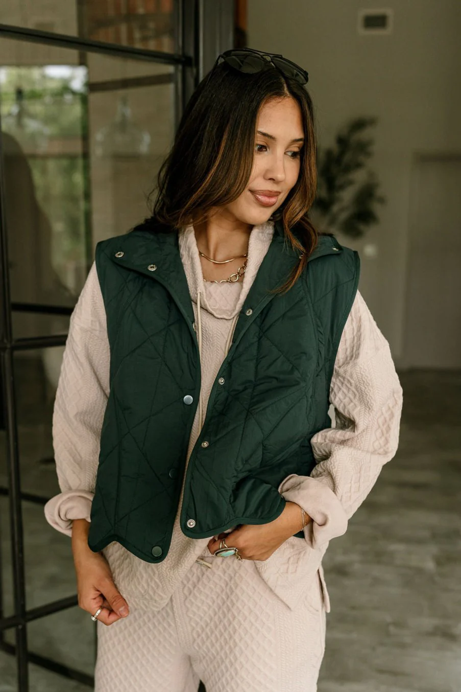 Mandy Teal Scalloped Puffer Vest