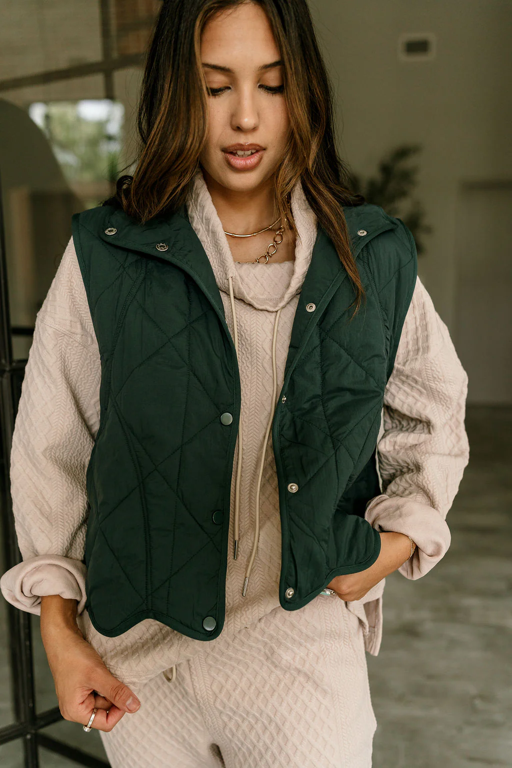 Mandy Teal Scalloped Puffer Vest - Image 2