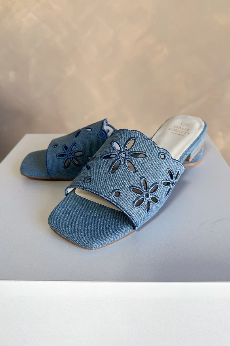 Manila Denim Eyelet Flower Heel Sandal - Image 3