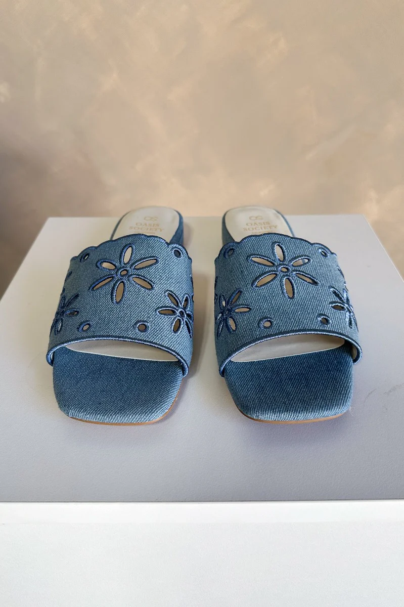Manila Denim Eyelet Flower Heel Sandal - Image 4