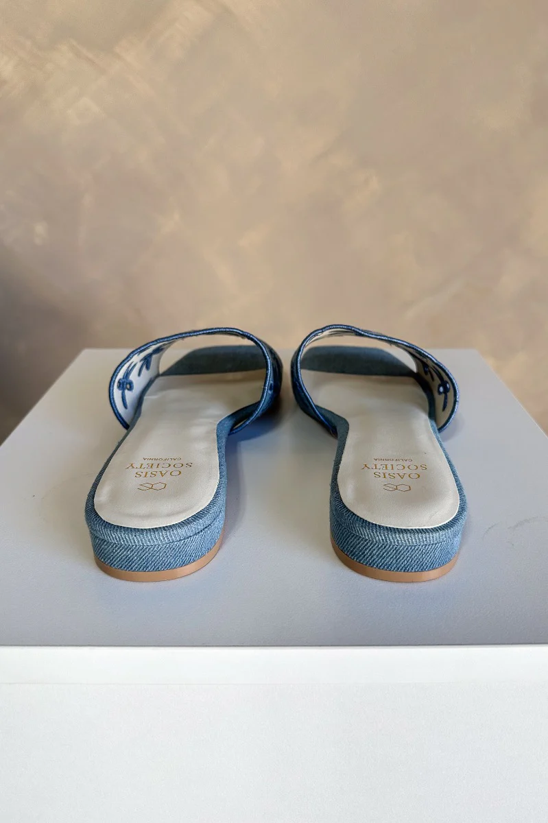 Manila Denim Eyelet Flower Heel Sandal - Image 6