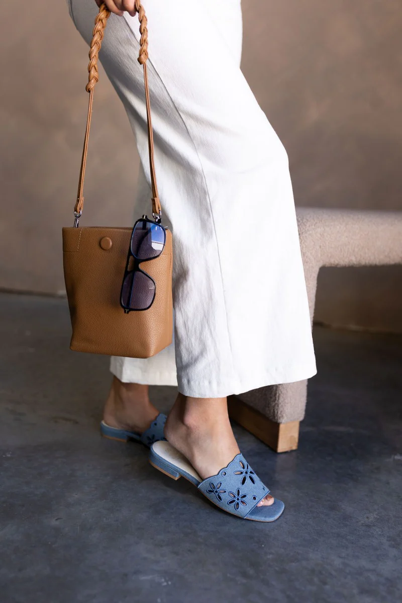Manila Denim Eyelet Flower Heel Sandal - Image 8