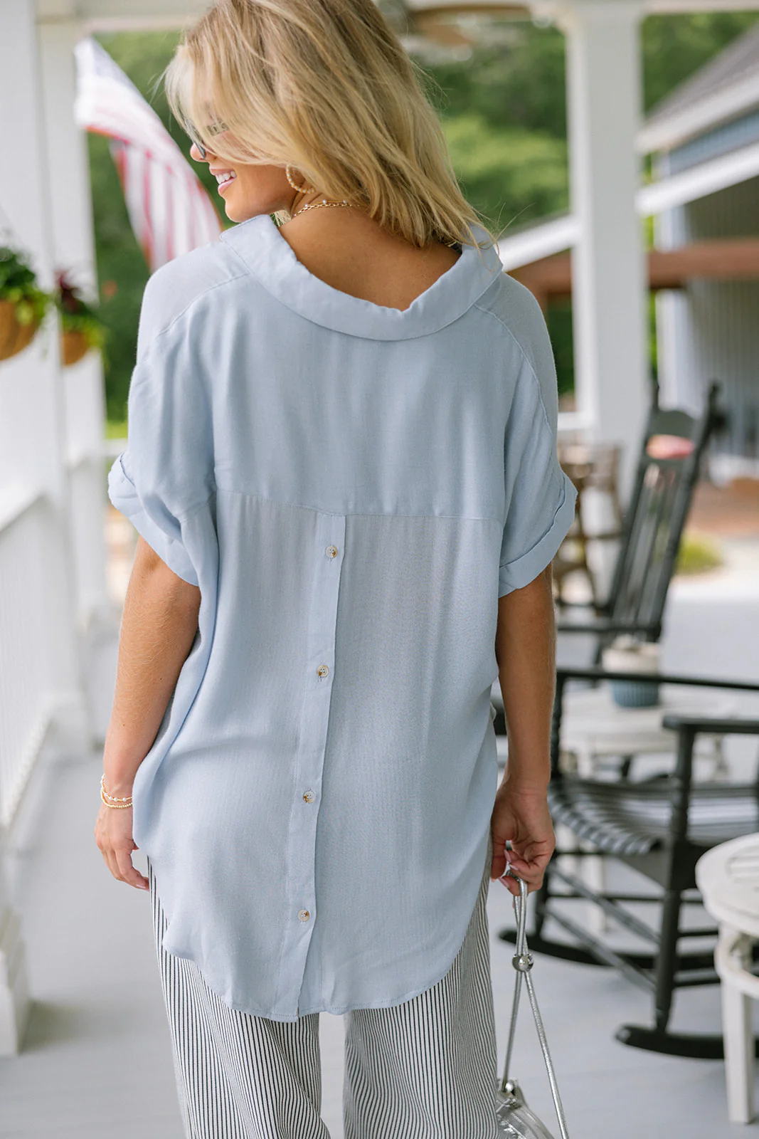 Mara Chambray Blue Short Sleeve Top - Image 3