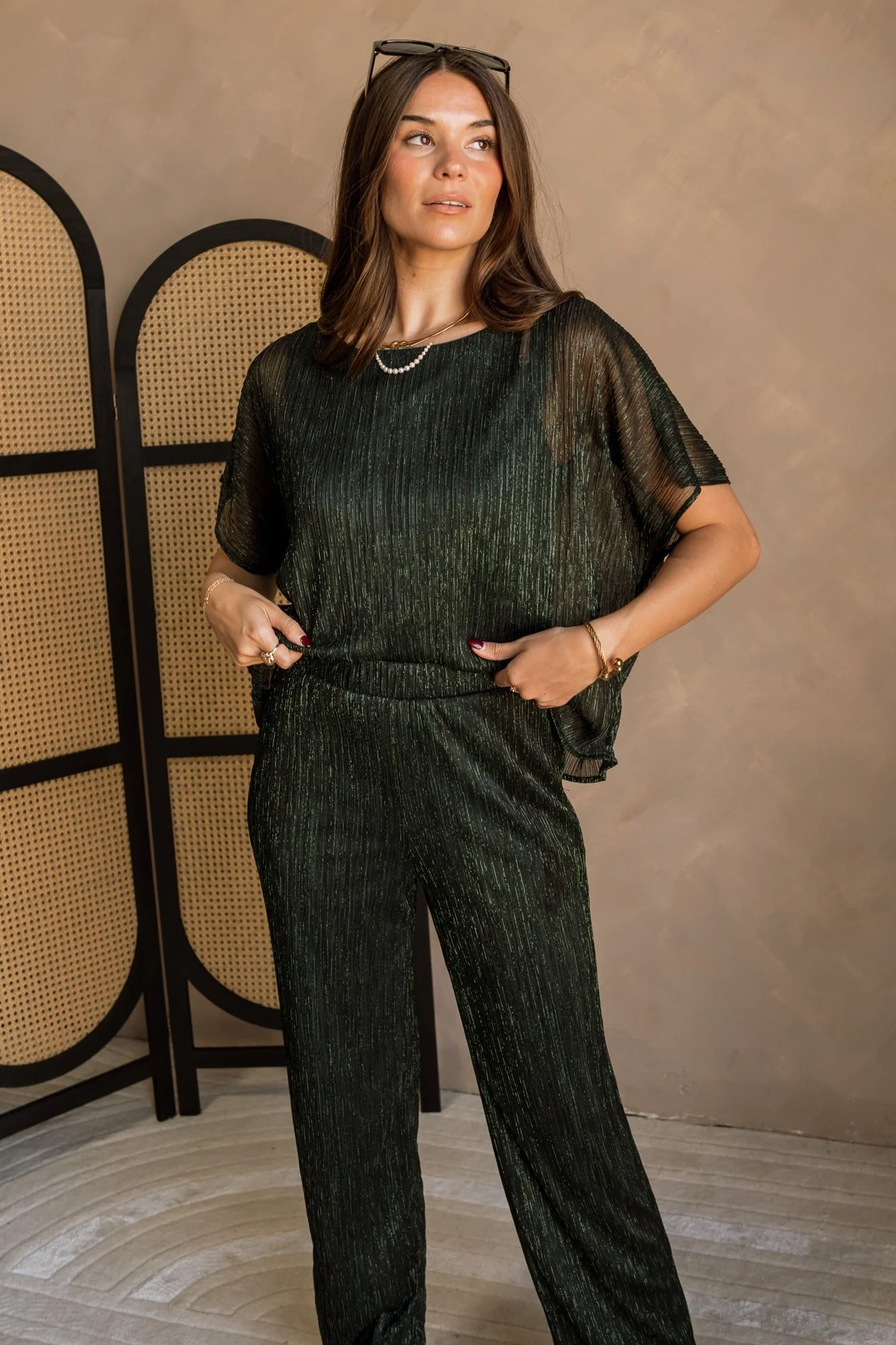 Mara Hunter Green Metallic Pant - Image 5