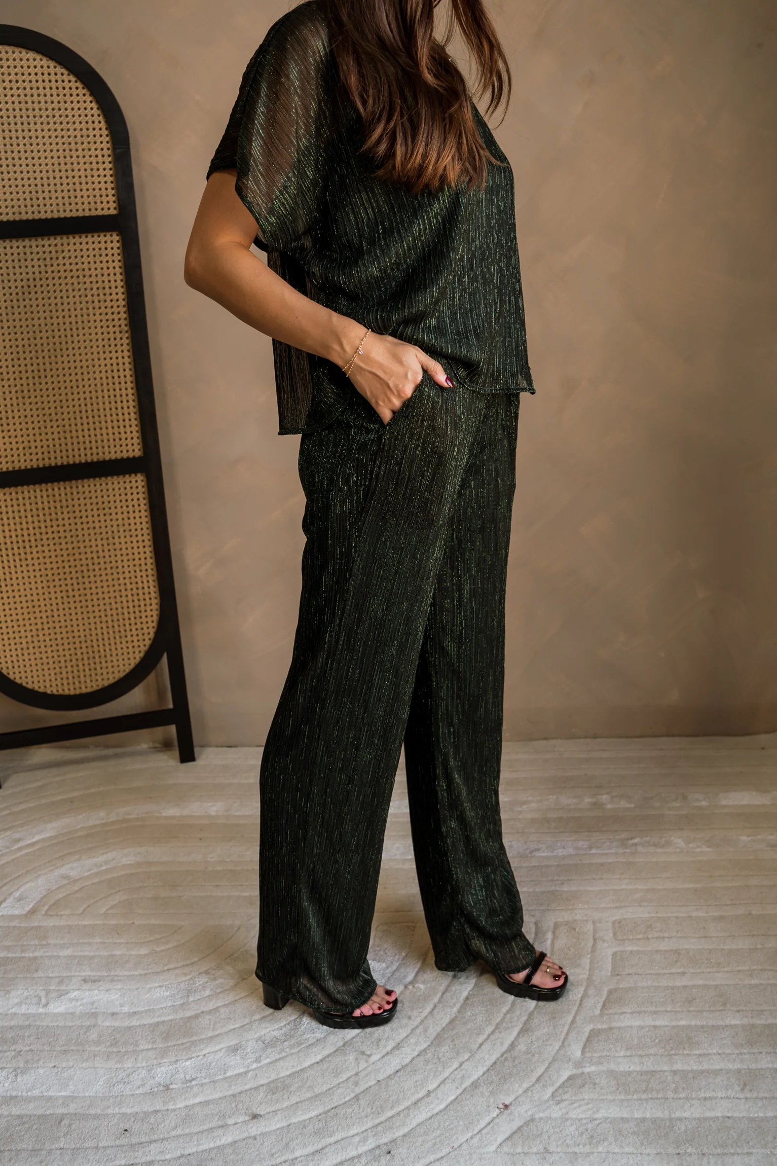 Mara Hunter Green Metallic Pant - Image 6