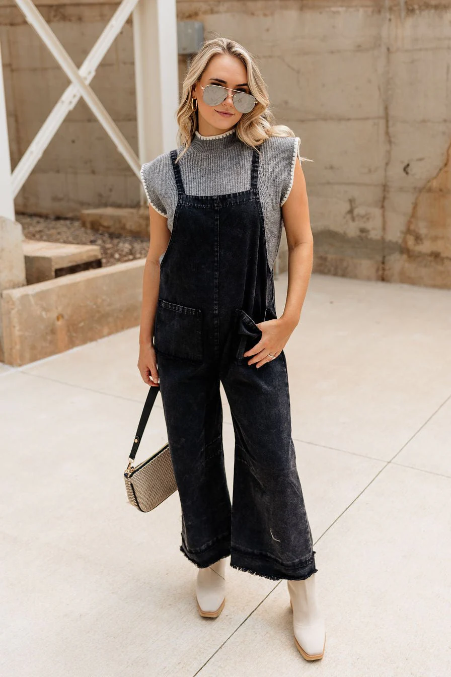 Maren Black Denim Overall Jumpsuit - Image 2