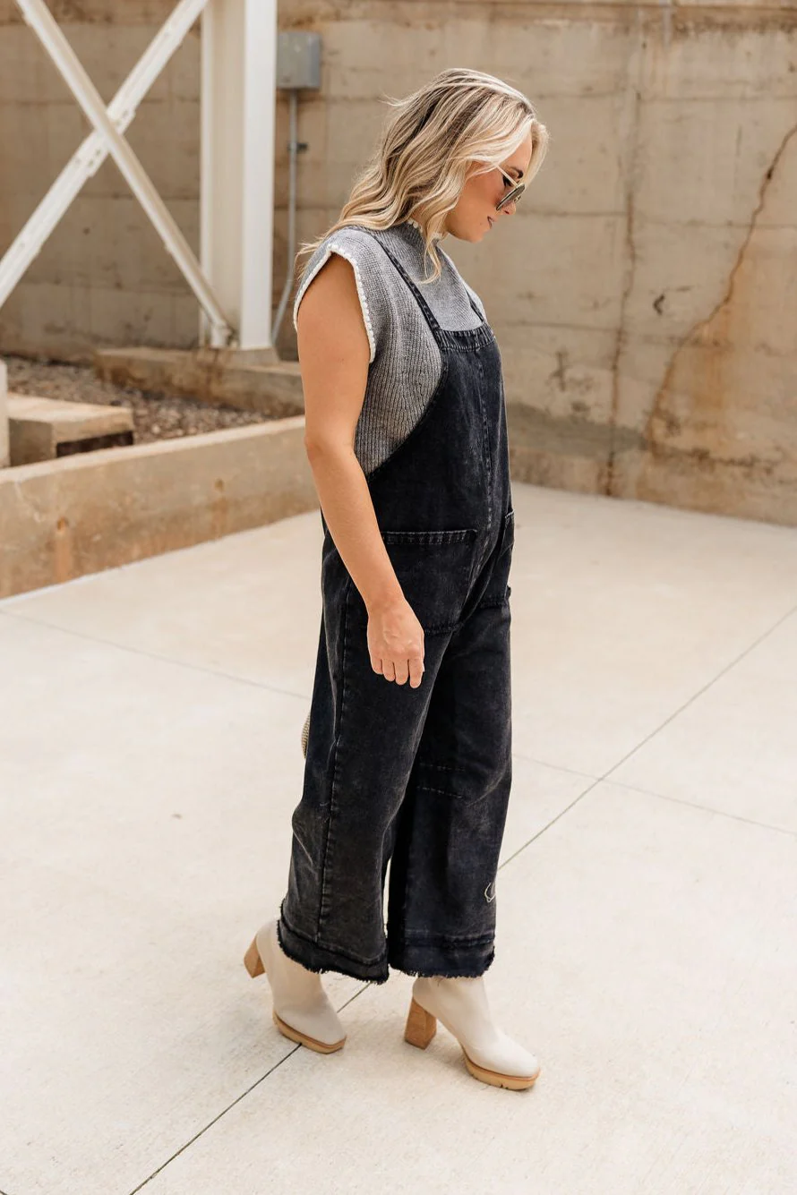 Maren Black Denim Overall Jumpsuit - Image 4