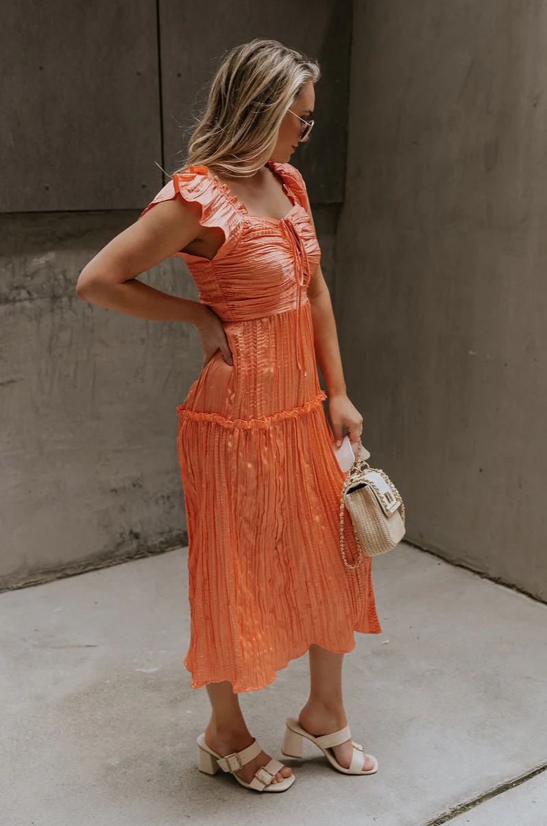 Maren Peach Key Hole Midi Dress - Image 4