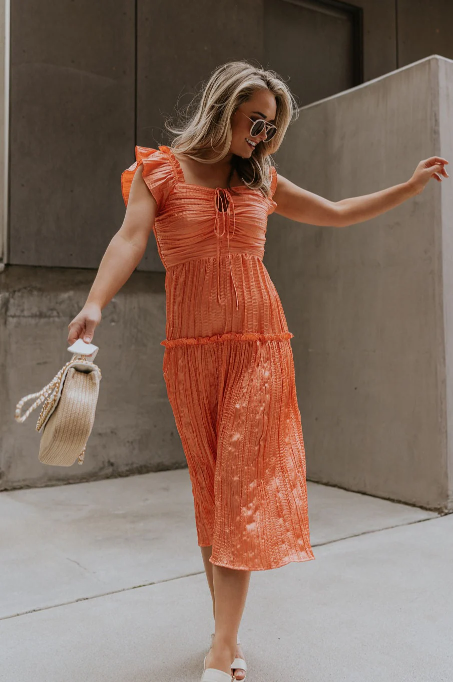 Maren Peach Key Hole Midi Dress - Image 5