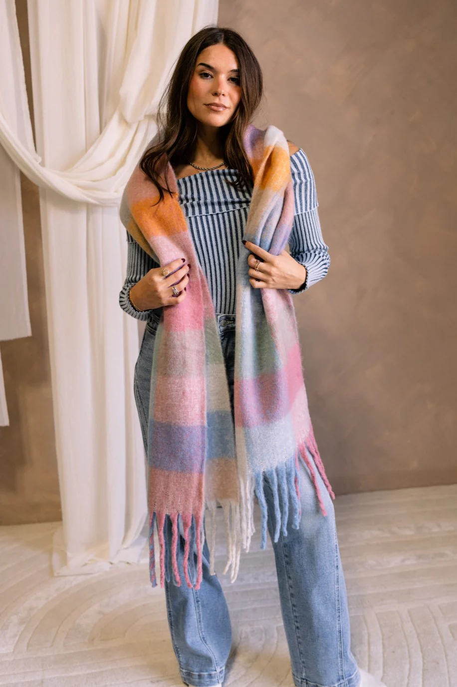 Maren Plaid Fringe Scarf