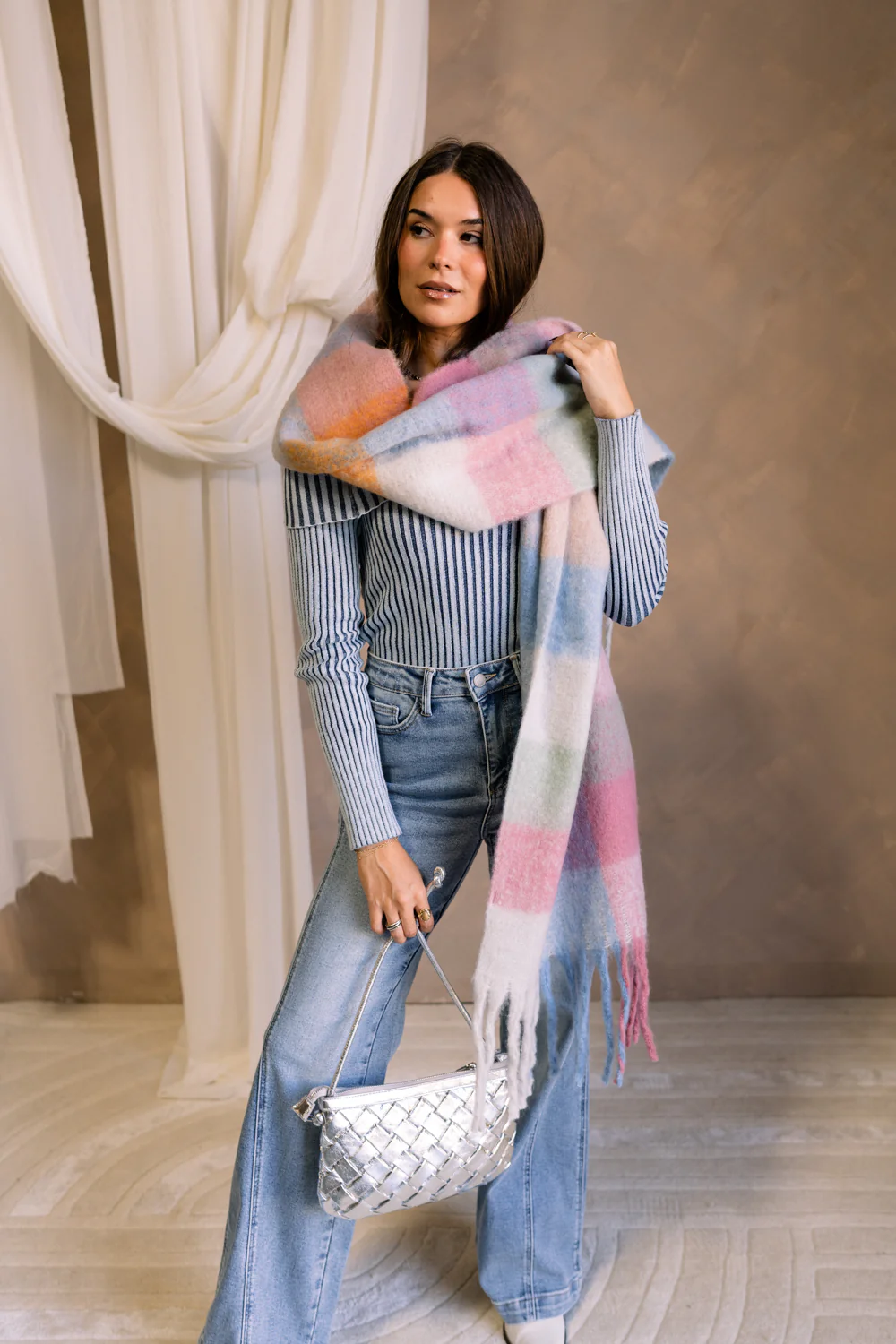Maren Plaid Fringe Scarf - Image 3