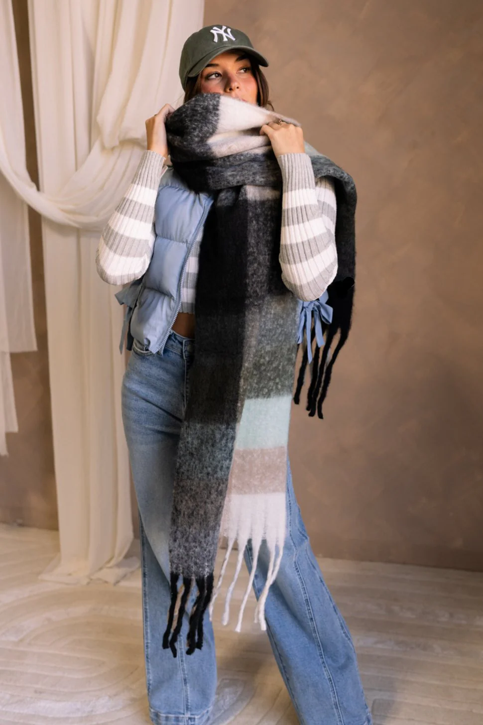 Maren Plaid Fringe Scarf - Image 7
