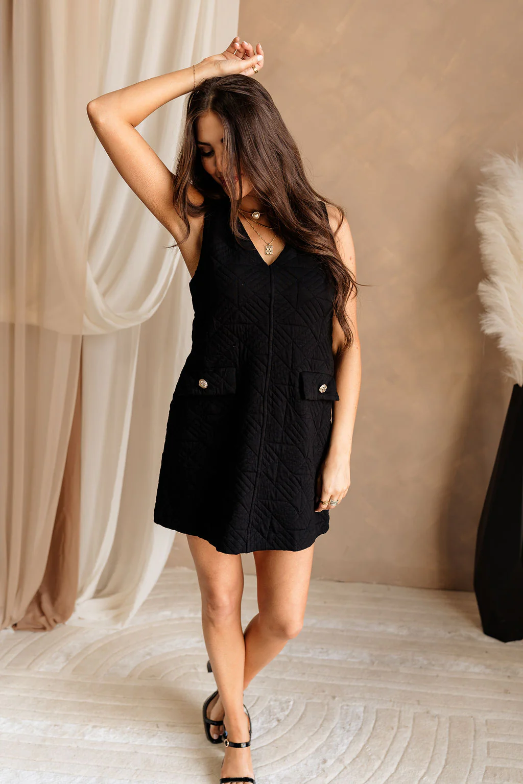 Margaret Black Quilted Mini Dress - Image 2