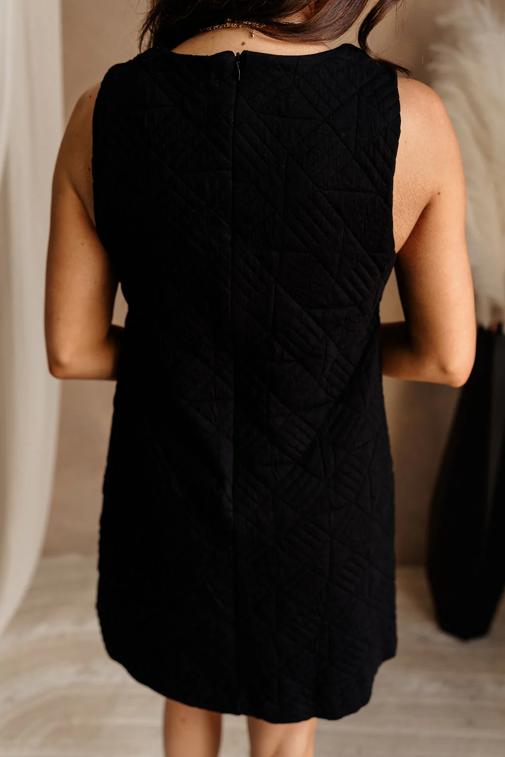 Margaret Black Quilted Mini Dress - Image 8