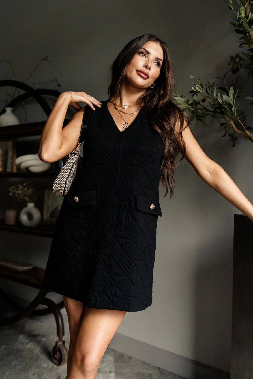 Margaret Black Quilted Mini Dress - Image 9