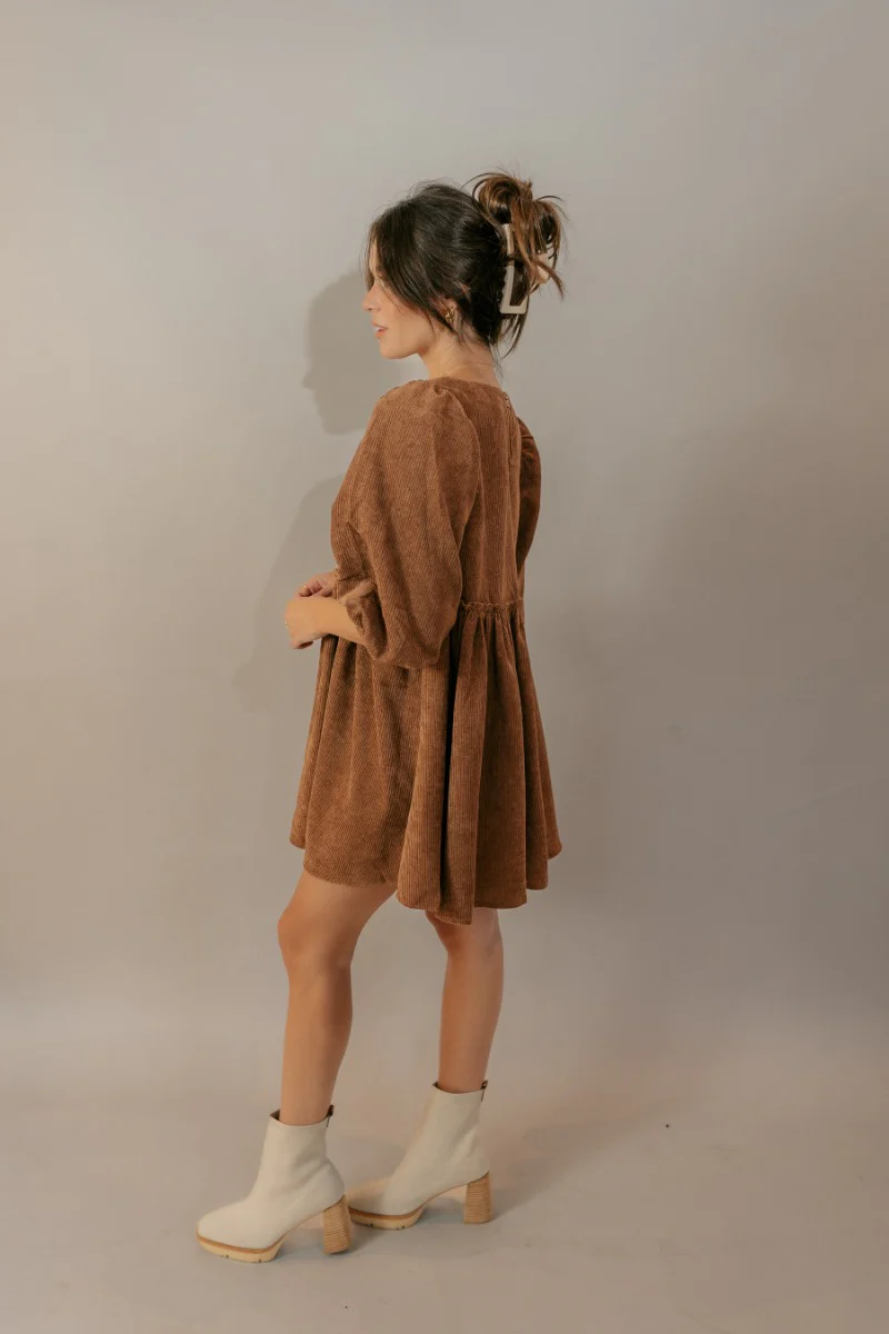 Margaret Brown Corduroy Babydoll Dress - Image 4